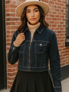 Suzy Shier Dark Blue Denim Zip Jacket